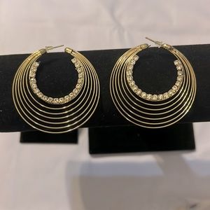 New Rhinestone Gold Big Hoop Earrings